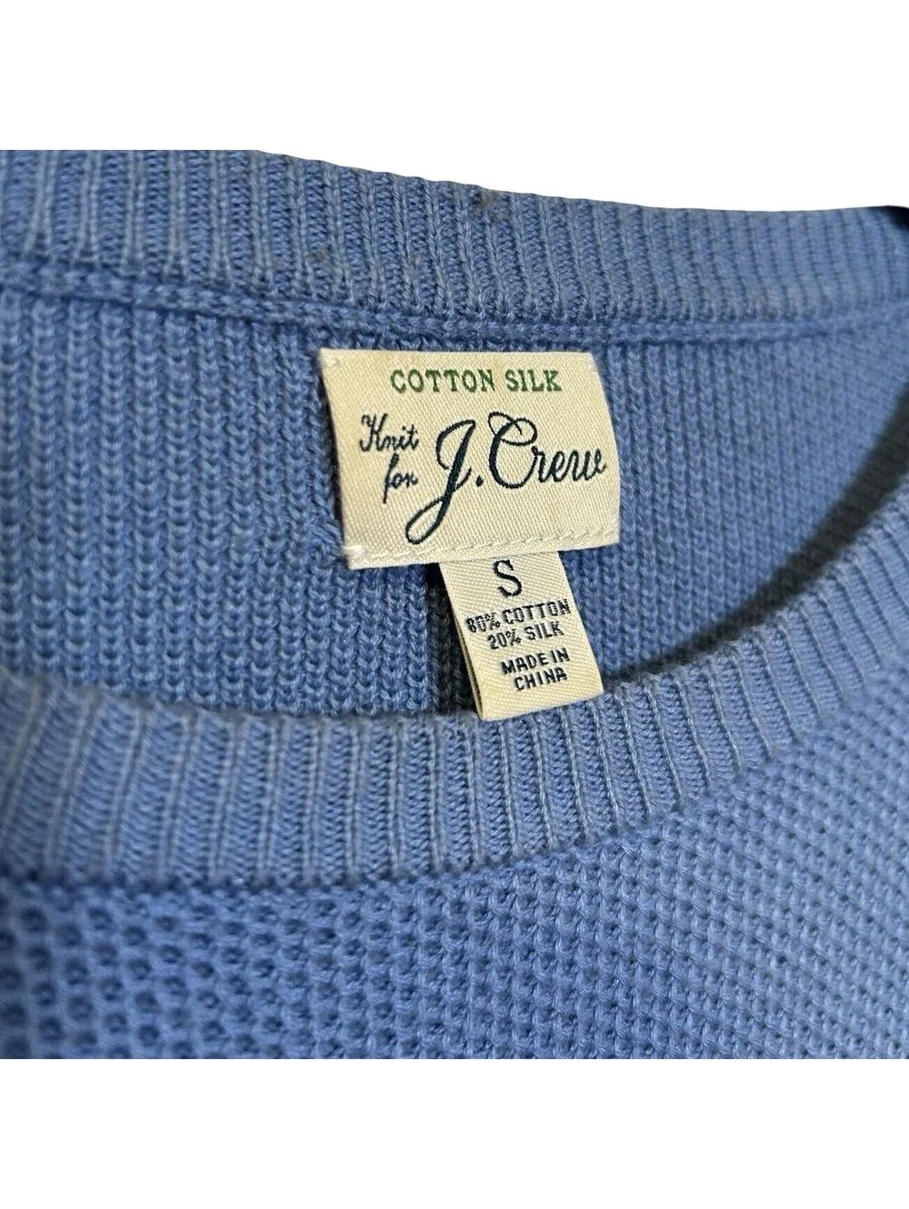J. Crew Cotton Silk Textured Knit Classic Crewneck Sweater Blue Sz S